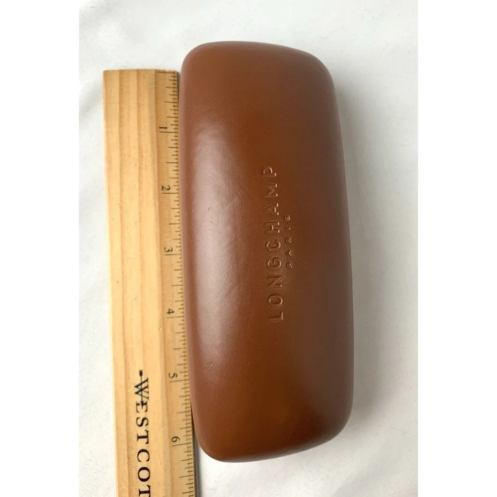 Longchamp Paris Eyeglass Case Brown Hard‎ Shell Faux Leather